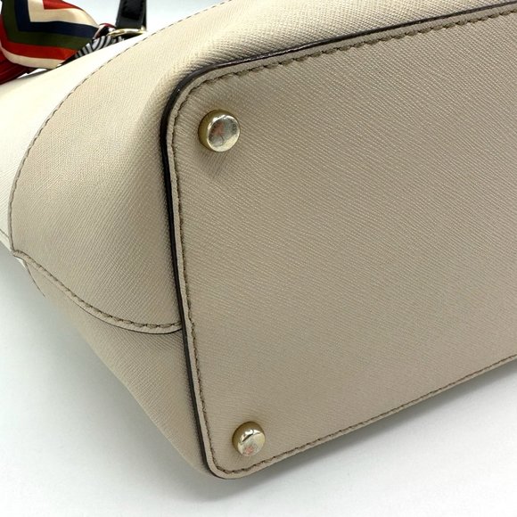 EUC Kate Spade Beige/Ivory/Black Colorblock Zip-Top Leather Tote + Bag Charm - Picture 11 of 16